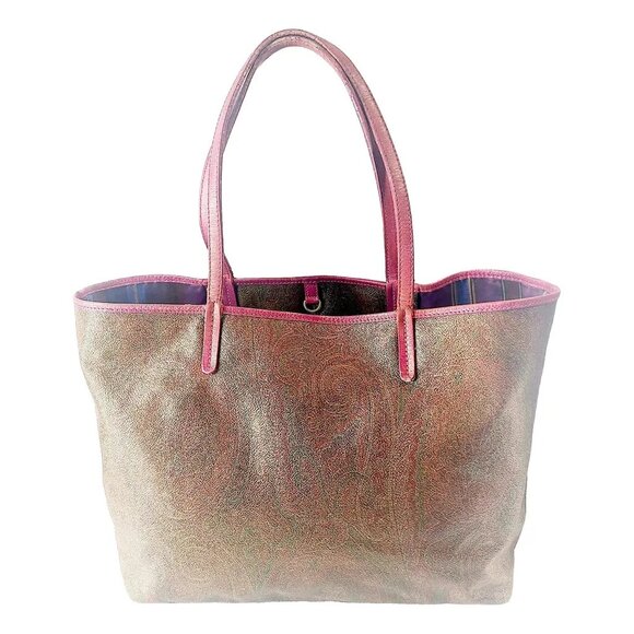 Etro GUC Brown Paisley Pink/Red Leather Trimmed Tote